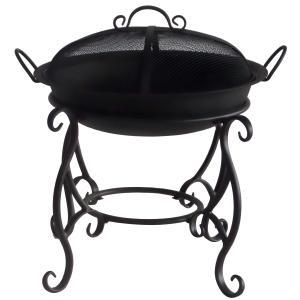  22inch cast iron fire bowl with steel legs, with mesh cover, log grate, poker