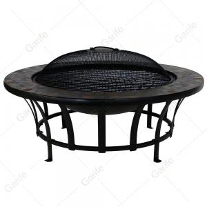  34inch slate top table fire pit with steel fire bowl, with mesh cover