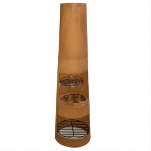 125cm H corten steel chiminea with BBQ grill