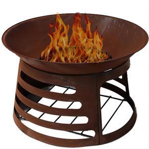 24inch rusty color outdoor wood burning fire pit with log store