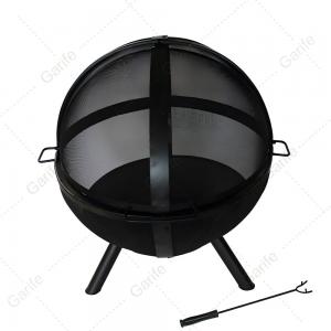 Flaming Ball  Fire Pit- Black, with inner fire bowl, log grate, poker