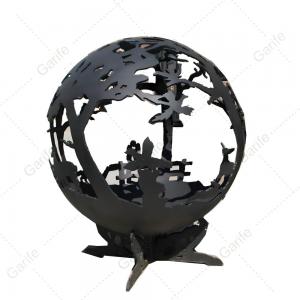  3mm thickness Sphere steel fire pit with map design, stick grate and poker